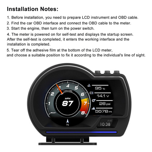 Monitor Obd+gps,velocímetro Multidato, Pantalla Frontal Dig