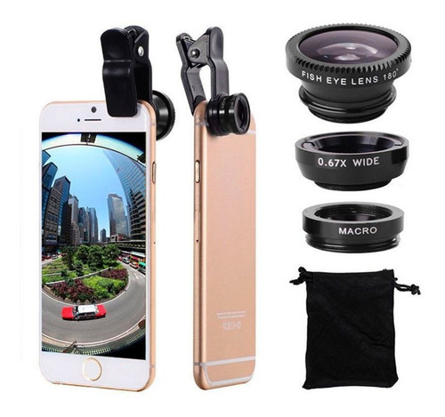 10 Unid Kit Clip Lentes 3x1 Fisheye Macro Universal Clip Len