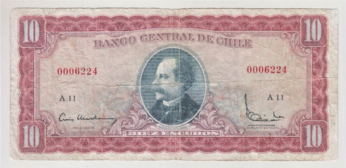 Billete Chile 10 Escudos Mackenna Ibañez A11 Años 60´s (c85) (Usado)
