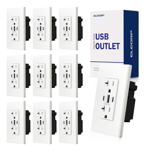 Elegrp Tomacorrientes Usb, 30 W 6.0 Amp Usb C, Toma De Pared