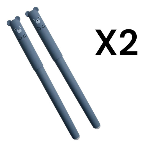 Lapicera Boligrafo Borrables Animalitos X 2 Unidades Osito Gris Azul
