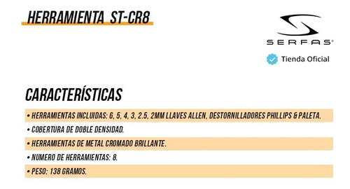 Imagen 6 de 8 de Herramienta Bicicleta Serfas 8 Funciones