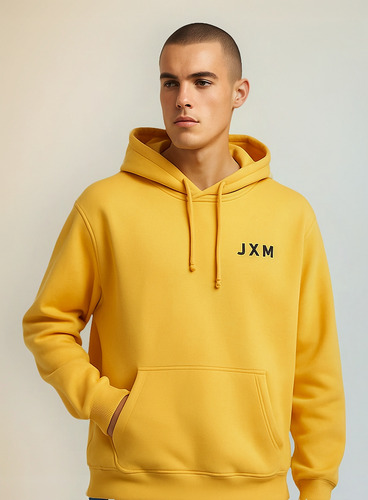 Buzo Oversize Hombre Amarillo Canguro Clasico