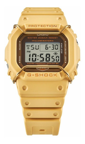 Reloj pulsera digital Casio GA-100L-2A con correa de resina color café claro - fondo café