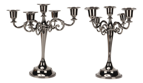 Candelabro Negro De Metal Con 5 Brazos, Elegante, Resistente