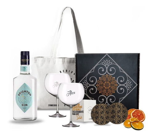 Kit Regalo Gin Brighton Box + 2 Copas Transparentes Grabadas