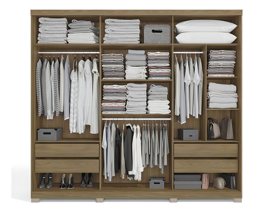 Guarda Roupa Armário Casal 3 Portas Espelho Quarto Marrom