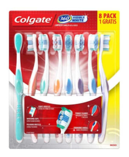 Cepillo Dental Colgate 360° Visible White Con 7 + 1 Pzas