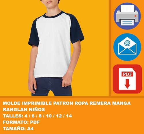 Molde Imprimible Patron Ropa Remera Manga Ranglan Niños 2x1