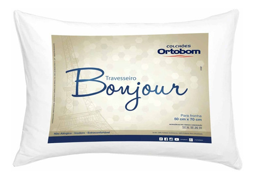 Travesseiro Ortobom Bonjour tradicional 70cm cor branco por 4 unidades