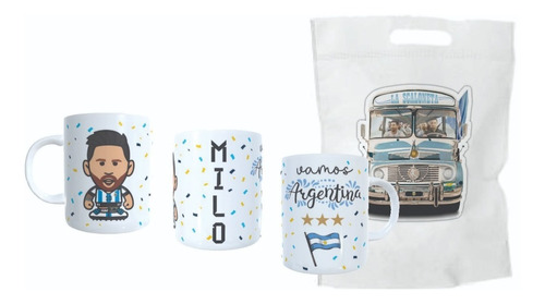 Combo Personalizado Taza Plastico + Bolsa Friselina  Diseños