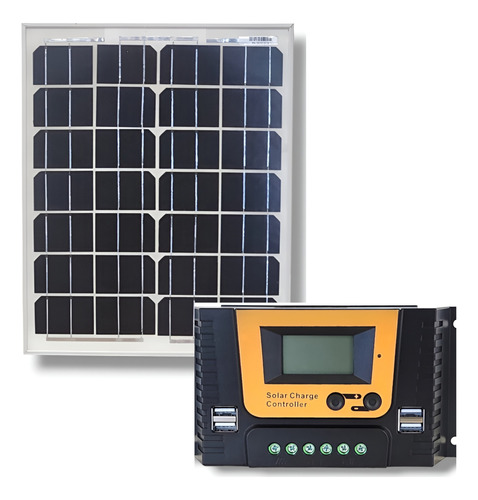 Panel Solar Mono 20w + Regulador De Carga 10 A Pwm 4 Usb