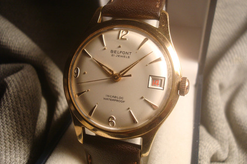Esplendido Reloj Belfont Antiguo 1957 Oro Plaque 18k Unico!! Marrón Oscuro Dorado Plateado (Usado)