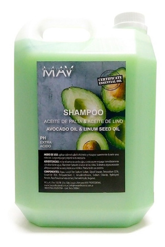 Shampoo Mav Palta Y Lino Bidon 5000ml Ph Extra Acido Brillo