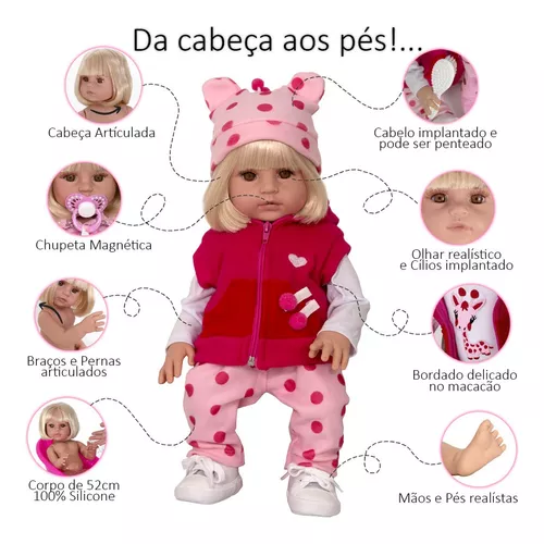 Boneca Bebê Reborn Realista Roupa de Girafinha 100% Silicone