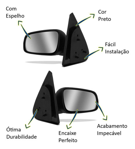 Par Retrovisor Manual Vw Gol G3 G4 1999 Até 2008 2 Portas