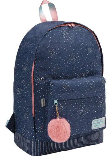 Mochila Escolar Académie Dots Tilibra 336718 Cor Azul Desenho do tecido Bolinhas