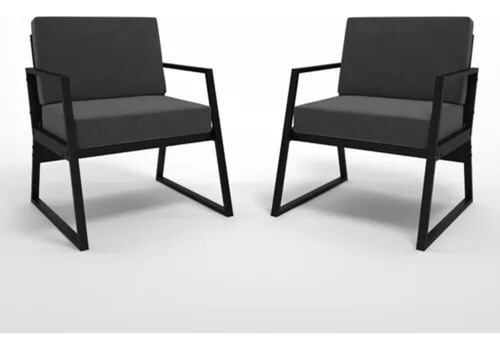 Conjunto Com 2 Cadeiras Poltronas Industriais - Design Moderno Com Estofado Suede Cinza E Estrutura Preta