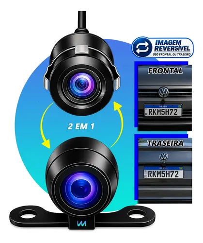 Câmera de Ré HD Automotiva Borboleta 2 em 1 Traseira e Frontal com Inversão de Imagem Linhas Guia Visão Noturna Estacionamento Veicular à Prova D'água 12V WMIX Eletrônicos