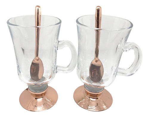 Set 2 Tazas Capuchino 200cc Con Cuchara De Cobre