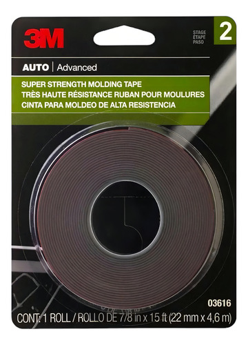 Cinta Doble Cara Molduras 3m Auto Advanced 3616 22mm X 4.57m Color Negro 3m Super Strength Tape