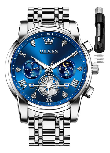 Olevs Reloj Azul Para Hombres Vestido De Negocios Con Diaman