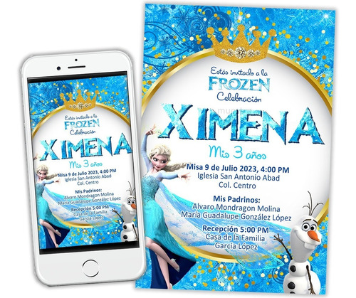 Invitacion Digital Personalizada Frozen Elsa Y Olaf