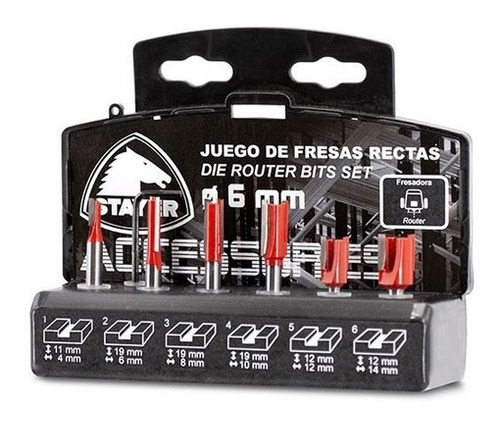 Juego De Fresas Rectas Madera 6mm 6 Piezas Stayer 12462
