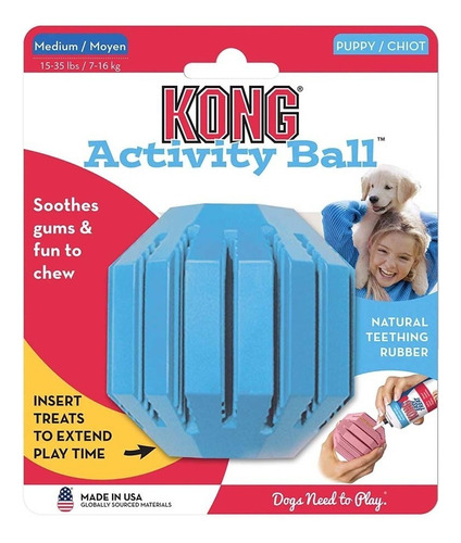 Kong Puppy Activity Ball Medium - Juguete Para Perros Color Celeste