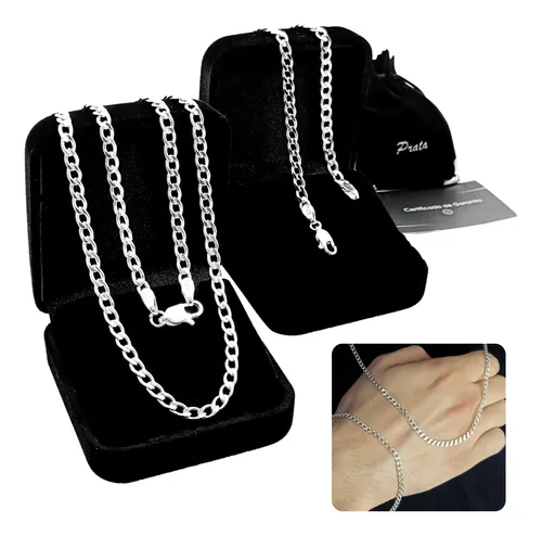 Corrente + Pulseira Prata 925 Masculino Colar Cordão 3mm Prata 925 Original