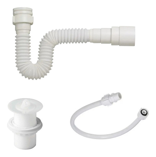 Kit Branco Sifão Universal + Válvula 7/8 + Engate 40cm
