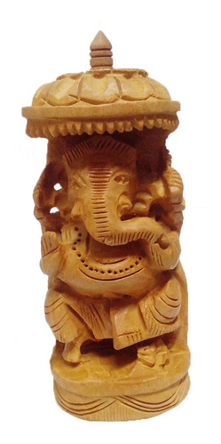 Imagem 1 de 6 de Estatueta Ganesha Madeira Indiana 12cm Novo