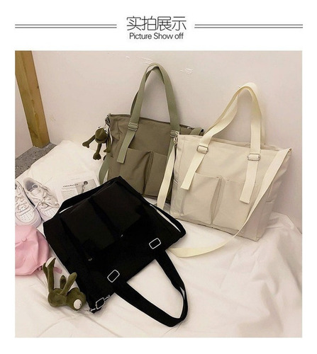 Bolso De Hombro De Estudiante De Color Sólido De Moda Casual Color Negro