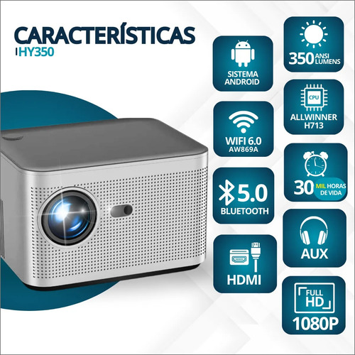 Projetor Portátil Hy350 4k Wifi Hdmi Bluetooth Android Smart