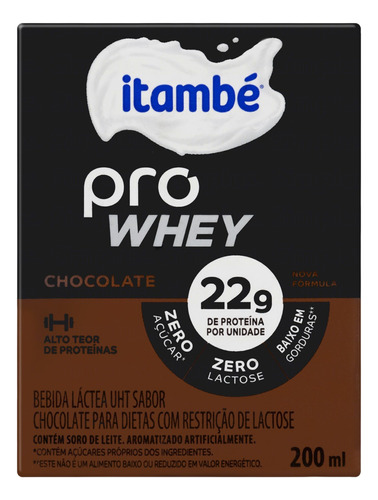 Bebida Láctea UHT Chocolate Zero Lactose Itambé Pro Whey Caixa 200ml