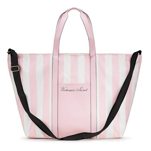 Imagen 1 de 7 de 3d Tote Victoria's Secret Grande Rayas Rosa Blanco Original