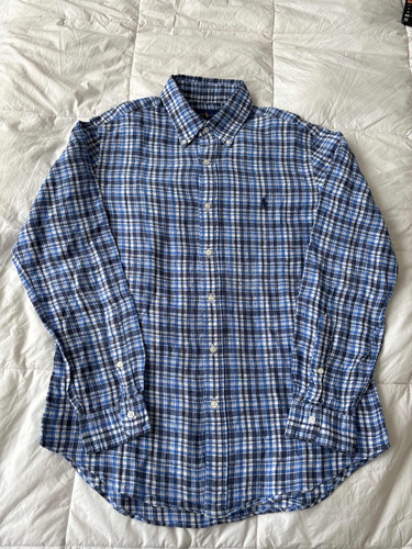 Camisa Polo Ralph Lauren Cuadros Azul De Lino Talla M Custom