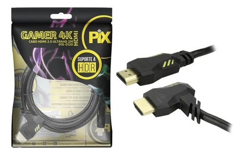 Cabo Hdmi 2.0 Gamer 2m 90 Graus 4k Ultra Hd 3d 19p 2 Metros 