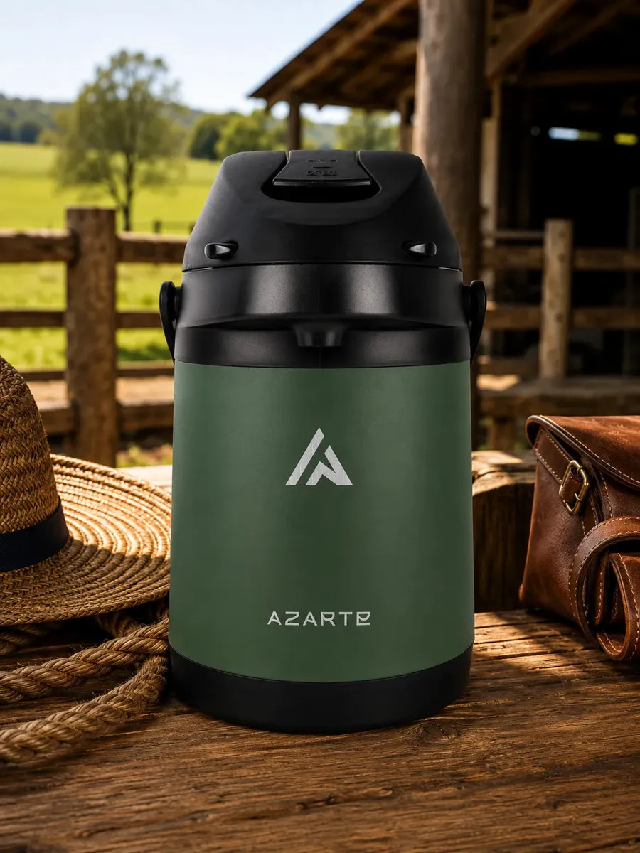 Garrafa Térmica Azarte Inox 2,5L Para Tereré, Chimarrão e Água, Quente ou Frio, com Alça - Verde