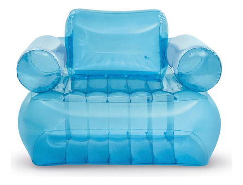 Poltrona Azul Puff Sofá Inflável Intex + Bomba De Ar Manual