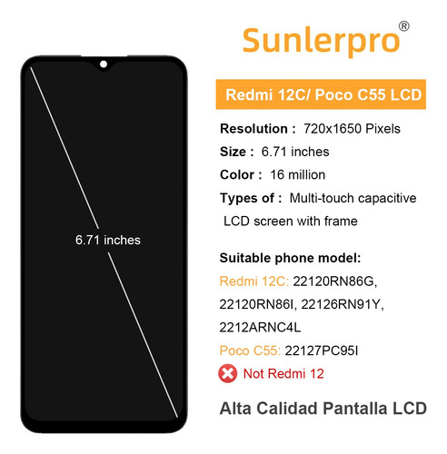 Para Xiaomi Redmi 12c/ Poco C55 Pantalla Lcd Con Marco