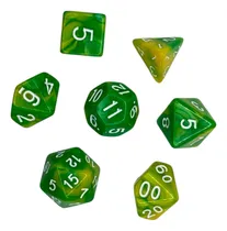 Comprar Set De 7 Dados Juegos De Rol - Verde Y Amarillo Marmoleado