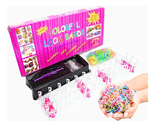 Kit 8 Loom Band Pulseira Elásticos + Clips + Agulha Regua 