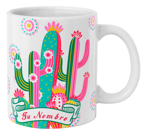 Taza De Diseño Mexicano Cactus Flores Con Nombre