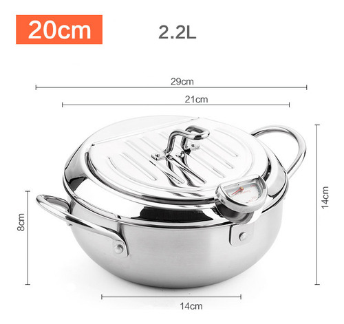 Olla For Freír Con Termómetro Y Tapa 304 Tempura Fryer Pan