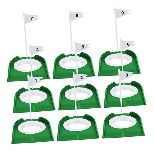 9x Golf Putting Cup Hole Train Aid, W/ Flag Putter Verde