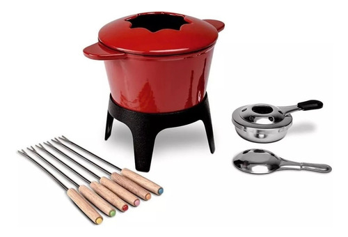 Conjunto Aparelho Para Fondue Em Ferro Fundido - Vermelho