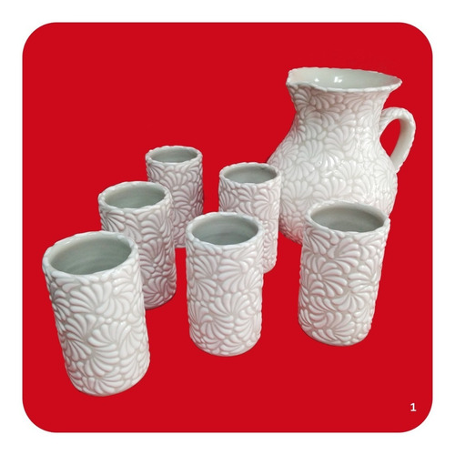 Imagen 5 de 6 de Jarra De Talavera Poblana Barroca Blanca C/6 Vasos M1 Jrr