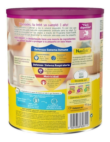Leche Nido Kinder 1+ Deslactosada, 360gr Bebe Niño Y Niña