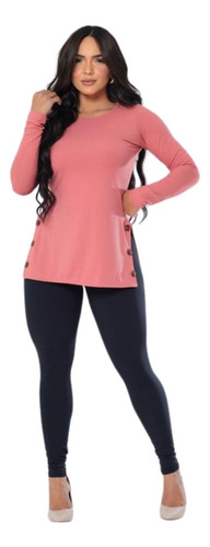 Blusa Feminina Vest Legging Tapa Bumbum Manga Longa Canelado